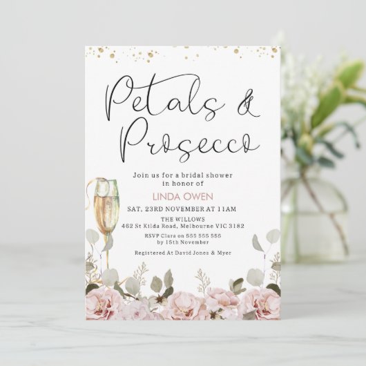 Blush Floral Petals en Prosecco Vrijgezellenfeest Kaart (Staand voorkant)