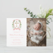 Blush Floral Photo Baptisme Kaart (Staand voorkant)