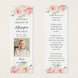 Blush Floral Photo Funeral Memorial Bladwijzer Mini Visitekaartjes