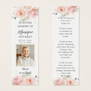 Blush Floral Photo Funeral Memorial Bladwijzer Mini Visitekaartjes