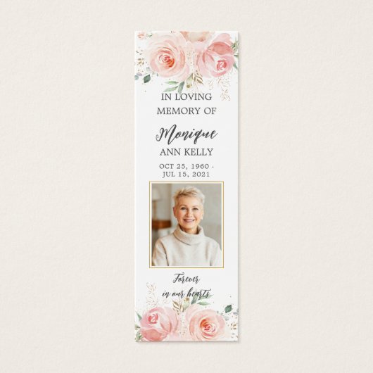 Blush Floral Photo Funeral Memorial Bladwijzer Mini Visitekaartjes (Voorkant)