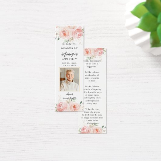 Blush Floral Photo Funeral Memorial Bladwijzer Mini Visitekaartjes (Bureau)