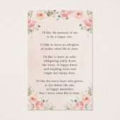 Blush Floral Photo Funeral Memorial Bladwijzer Visitekaartje (Achterkant)