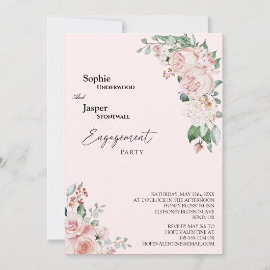 Blush Floral Pink Engagement Party Kaart (Voorkant)