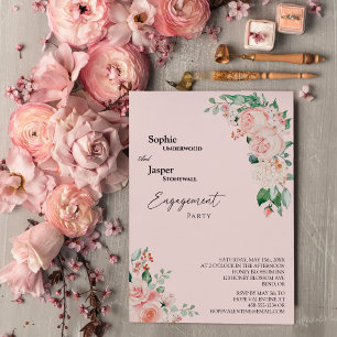 Blush Floral Pink Engagement Party Kaart