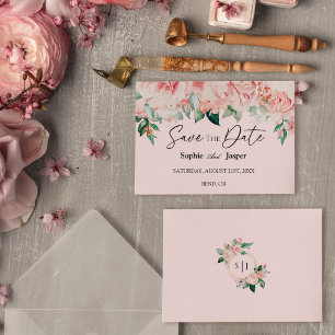 Blush Floral Pink Flat Save the Date Kaart