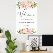 Blush Floral Pink Flowers Weddenschap Welkomstteke Poster (Thuiskantoor)