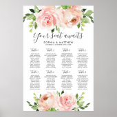 Blush Floral Pink Flowers Wedding Seating Chart Poster (Voorkant)