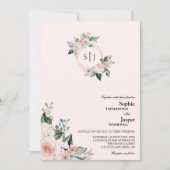 Blush Floral Pink Monogram Foto bruiloft Kaart (Voorkant)