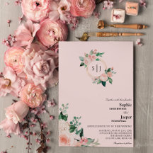 Blush Floral Pink Monogram Weddenschap