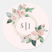 Blush Floral Pink Monogram Wedding Sticker (Voorkant)