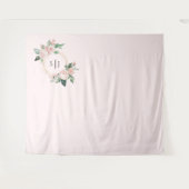 Blush Floral Pink Monogram Weduwfoto Achtergrond Wandkleed (Voorkant (horizontaal))