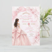 Blush Floral Pink Quinceañera Invitation Kaart (Staand voorkant)