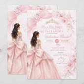Blush Floral Pink Quinceañera Invitation Kaart (Voorkant / Achterkant)