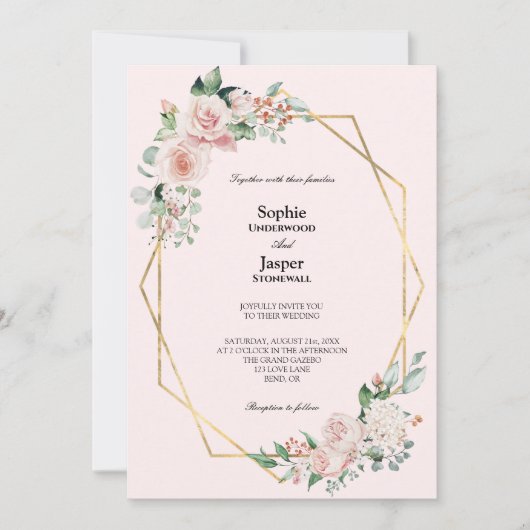 Blush Floral Pink Simple Weddenschap Kaart (Voorkant)