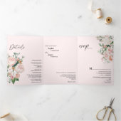 Blush Floral Pink Tri-Fold Wedding Invitation Drieluik Uitnodiging (Binnen)