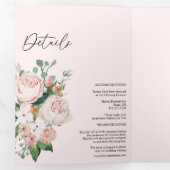 Blush Floral Pink Tri-Fold Wedding Invitation Drieluik Uitnodiging (Binnenzijde eerst)