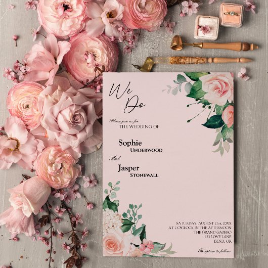 Blush Floral Pink We Weddenschap Kaart