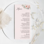 Blush Floral Pink Weddenflat Menu<br><div class="desc">Dit stompzinnige, roze trouwflatmenu-ontwerp biedt prachtige, klassieke kerkelijke achtergronden van pastelroze en marineblauw met eenvoudige moderne typografie en elegante kalligrafie om een geavanceerde toon aan te geven voor elke stijl van gebeurtenissen. Elk product is voorzien van prachtige blush roze rozen en perzik en ivoor hydrangeas, die voorzien zijn van elush...</div>