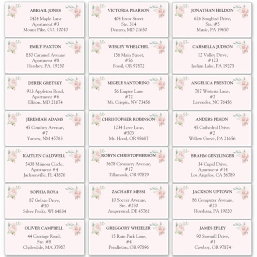 Blush Floral Pink Weddenschap adresetiketten Sticker (Voorkant)