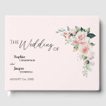 Blush Floral Pink Weddenschap Gastenboek<br><div class="desc">Dit stompzinnige roze trouwgastenboek is voorzien van prachtige, klassieke achtergronden van pastelroze en marineblauw met eenvoudige moderne typografie en elegante kalligrafie om een geavanceerde toon aan te geven voor elke stijl van het evenement. Elk product is voorzien van prachtige blush roze rozen en perzik en ivoor hydrangeas, die voorzien zijn...</div>