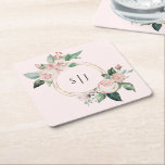 Blush Floral Pink Weddenschap Monogram Kartonnen Onderzetters<br><div class="desc">Deze blote roze bruinktbruinkoolmonogram vierkant papieren onderzetter is voorzien van prachtige, klassieke achtergronden van pastelroze en marineblauw met eenvoudige moderne typografie en elegante kalligrafie om een gesofisticeerde toon aan te geven voor elke soort gebeurtenis. Elk product is voorzien van prachtige blush roze rozen en perzik en ivoor hydrangeas, die voorzien...</div>