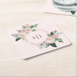 Blush Floral Pink Weddenschap Monogram Kartonnen Onderzetters<br><div class="desc">Deze blote roze bruinktbruinkoolmonogram vierkant papieren onderzetter is voorzien van prachtige, klassieke achtergronden van pastelroze en marineblauw met eenvoudige moderne typografie en elegante kalligrafie om een gesofisticeerde toon aan te geven voor elke soort gebeurtenis. Elk product is voorzien van prachtige blush roze rozen en perzik en ivoor hydrangeas, die voorzien...</div>