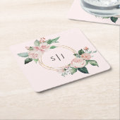 Blush Floral Pink Weddenschap Monogram Kartonnen Onderzetters (Schuin)