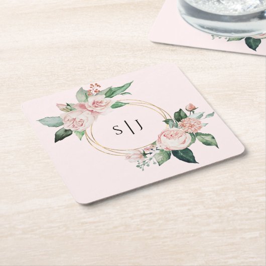 Blush Floral Pink Weddenschap Monogram Kartonnen Onderzetters (Schuin)