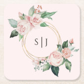 Blush Floral Pink Weddenschap Monogram Kartonnen Onderzetters (Voorkant)