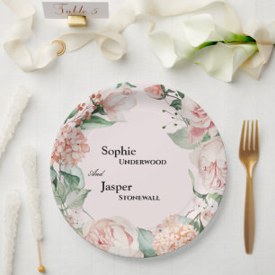 Blush Floral Pink Weddenschap Papieren Borden Bordje