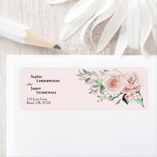 Blush Floral Pink Weddenschap Return Label (Insitu)