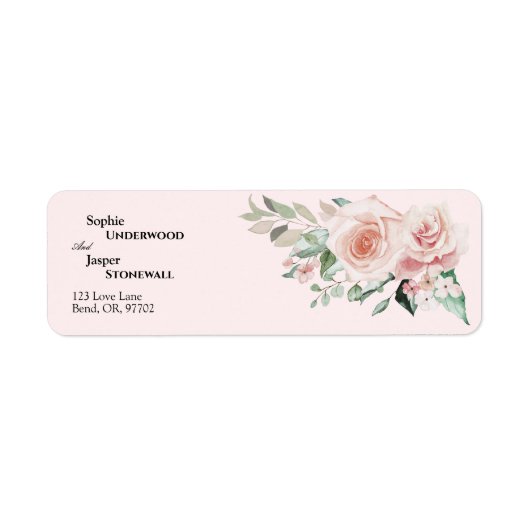 Blush Floral Pink Weddenschap Return Label (Voorkant)