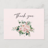 Blush Floral Pink Wedding Dank je Briefkaart (Voorkant)