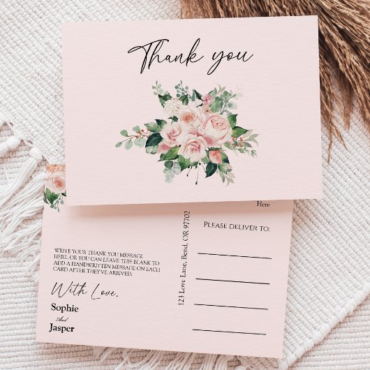 Blush Floral Pink Wedding Dank je Briefkaart