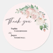 Blush Floral Pink Wedding Dank je Sticker (Voorkant)