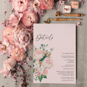 Blush Floral Pink Wedding Details Enclosure Kaart