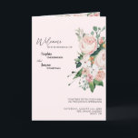 Blush Floral Pink Wedding Folded Programme Programma<br><div class="desc">Dit stompzinnige, roze brutale trouwprogramma met daarop gevouwen programmamodel is voorzien van prachtige, klassieke kerkelijke achtergronden van pastelroze en marineblauw met eenvoudige moderne typografie en elegante kalligrafie om een gesofisticeerde toon aan te geven voor elke stijl van het evenement. Elk product is voorzien van prachtige blush roze rozen en perzik...</div>
