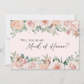 Blush Floral Pink Wedding Maid of Honor proposal Kaart (Voorkant)