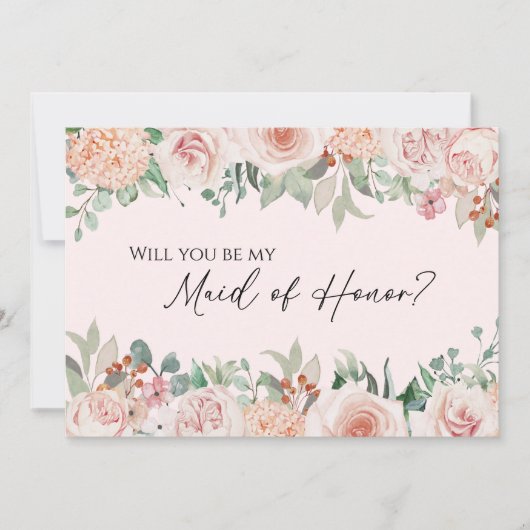 Blush Floral Pink Wedding Maid of Honor proposal Kaart (Voorkant)