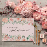 Blush Floral Pink Wedding Maid of Honor proposal Kaart<br><div class="desc">Deze stompzinnige, roze bruidsbruidbruidsmeisje van de uitnodiging tot het indienen van een eervoorstel kenmerkt prachtige, klassieke achtergronden van pastelroze en marineblauw met eenvoudige moderne typografie en elegante kalligrafie om een gesofisticeerde toon te zetten voor elke soort gebeurtenis. Elk product is voorzien van prachtige blush roze rozen en perzik en ivoor...</div>