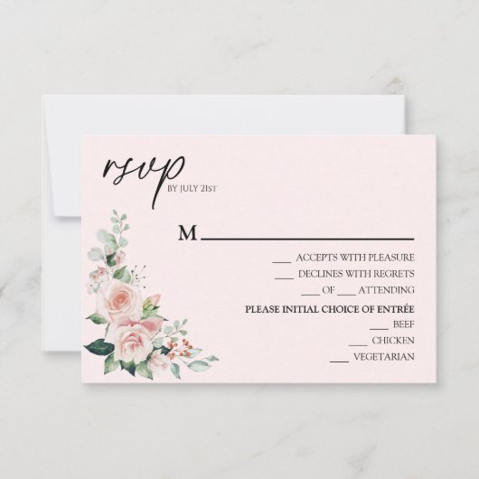 Blush Floral Pink Wedding Menu RSVP-kaart (Voorkant)