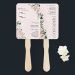 Blush Floral Pink Wedding Program Fan Handwaaier<br><div class="desc">Deze wazige, roze brutale bruiloft-programma-fan is uitgerust met prachtige, klassieke kaïstische achtergronden van pastelroze en marineblauw met eenvoudige moderne typografie en elegante kalligrafie om een gesofisticeerde toon aan te geven voor elke soort gebeurtenis. Elk product is voorzien van prachtige blush roze rozen en perzik en ivoor hydrangeas, die voorzien zijn...</div>