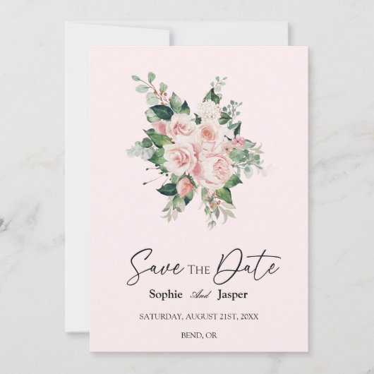 Blush Floral Pink Wedding Save the Date (Voorkant)