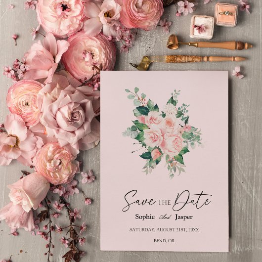 Blush Floral Pink Wedding Save the Date