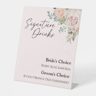 Blush Floral Pink Wedding Signature Drink Sign Reclamebord Met Voetstuk