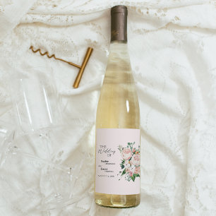 Blush Floral Pink Wine Label Wijn Etiket