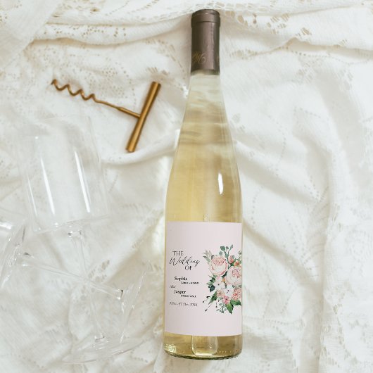 Blush Floral Pink Wine Label Wijn Etiket