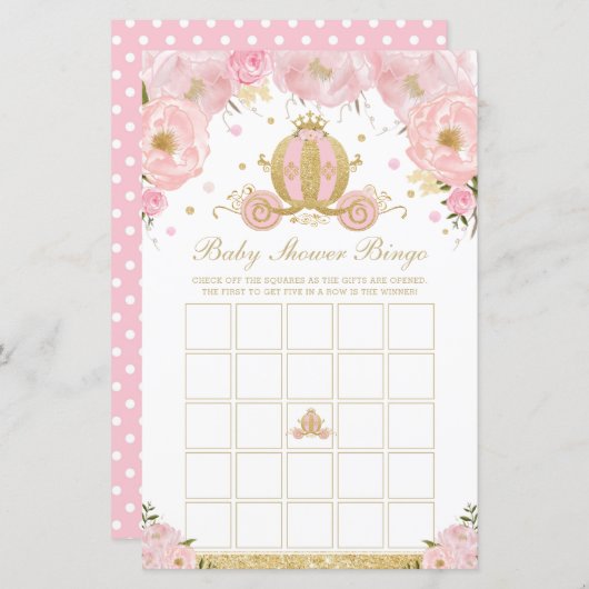 Blush Floral Princess Baby shower Bingo Game (Voorkant / Achterkant)