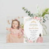 Blush Floral Princess Cincoañera 5 Birthday Foto Kaart (Staand voorkant)